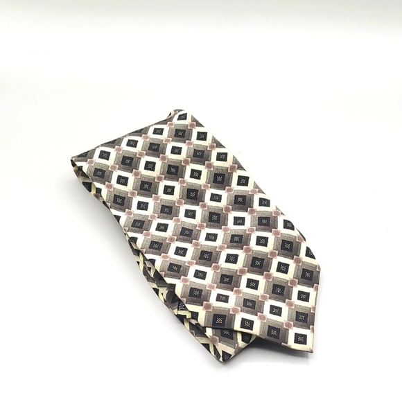 Giorgio Brutini Geometric Patterned Silk Tie - Black, Cream & Gray - Picture 1 of 7